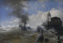 Towboat leaving the port of Ostend at heyday by Andreas Achenbach — hand-painted landscape oil painting reproduction on canvas