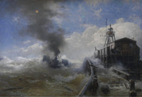 Towboat leaving the port of Ostend at heyday by Andreas Achenbach — hand-painted landscape oil painting reproduction on canvas