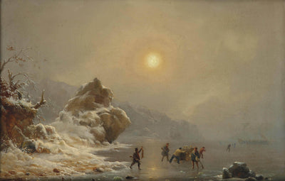 A Winter Landscape with Hunters on the Ice in home office