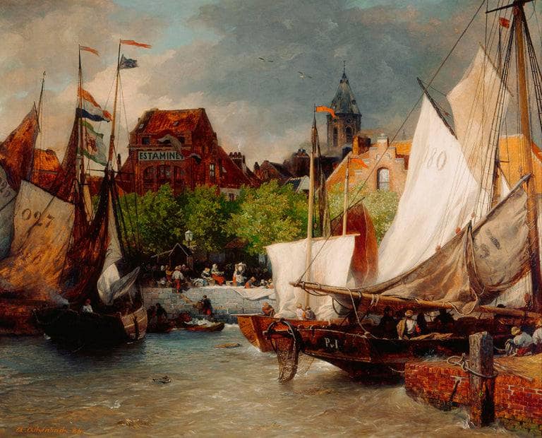Marché De Poissons À Ostende by Andreas Achenbach — hand-painted landscape oil painting reproduction on canvas