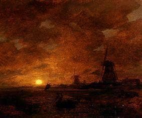 Dutch coastal landscape with windmills