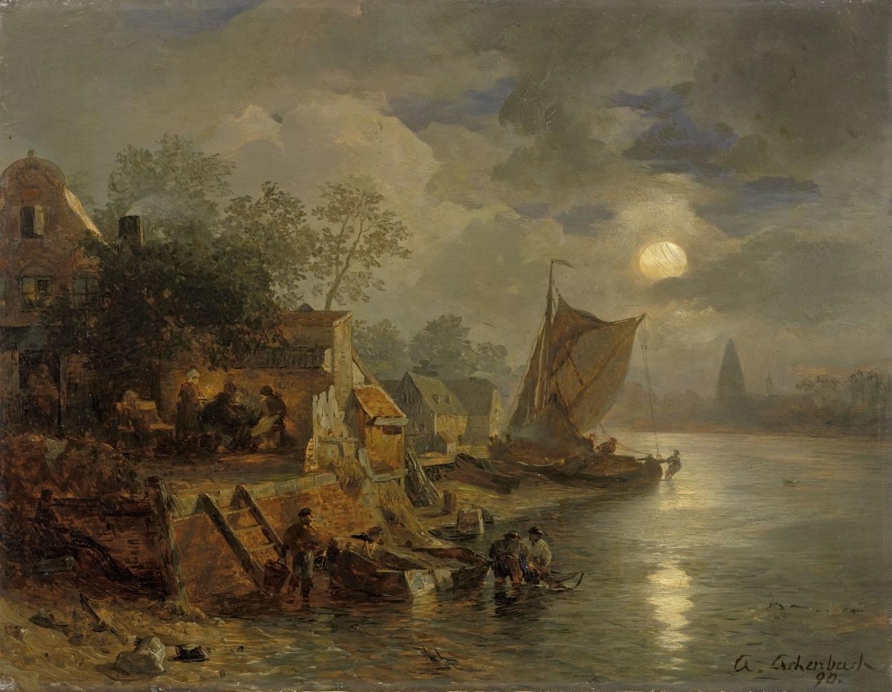 Nocturnal coastal landscape with fishermen - Andreas Achenbach