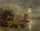 Nocturnal coastal landscape with fishermen in study