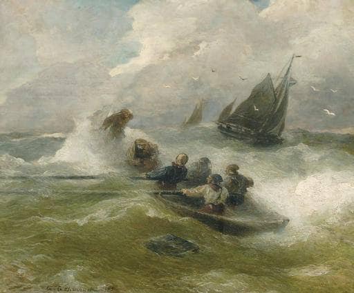 Rowing on Rough Seas by Andreas Achenbach — hand-painted seascapes oil painting reproduction on canvas