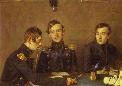 Andrey, Grigoriy and Alexander Druzhinin in dining room