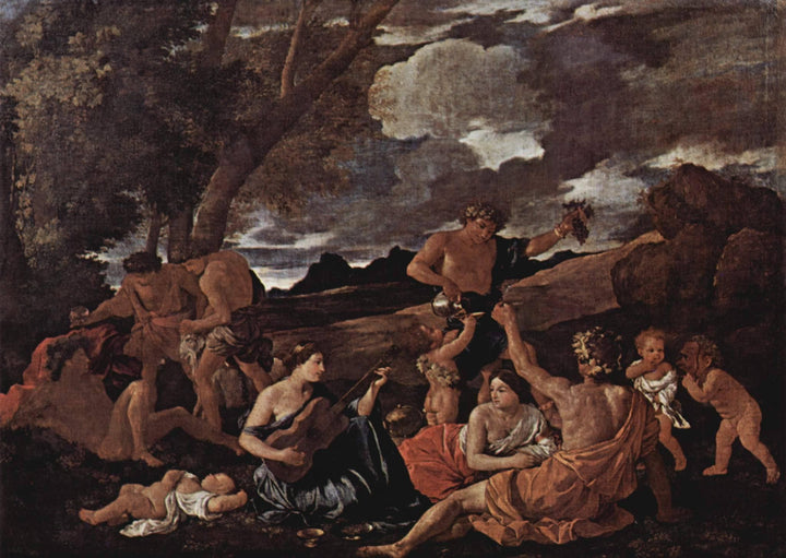 Andrians or The Great Bacchanal with Woman Playing a Lute by Nicolas Poussin — hand-painted cultural oil painting reproduction on canvas