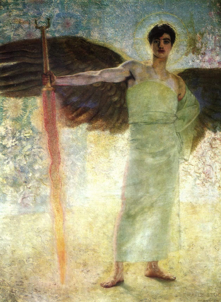 Angel with the Flaming Sword by Franz Stuck — hand-painted portrait oil painting reproduction on canvas