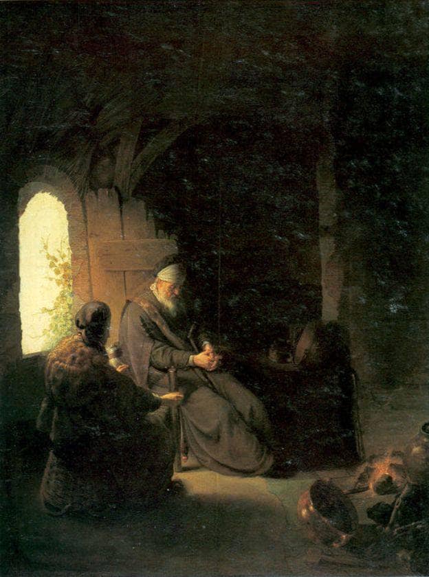 Anna and the Blind Tobit by Rembrandt — hand-painted cultural oil painting reproduction on canvas
