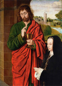 Anne of France, Lady of Beaujeu, Duchess of Bourbon, presented by St. John the Evangelist, right hand wing of a triptych by Jean Hey — hand-painted cultural oil painting reproduction on canvas