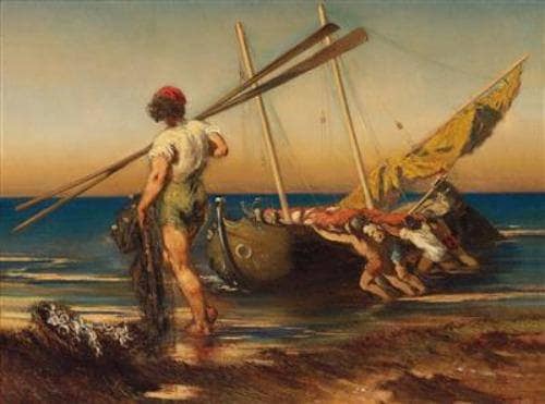 Neapolitan Fisherman by Anton Romako — hand-painted animal oil painting reproduction on canvas