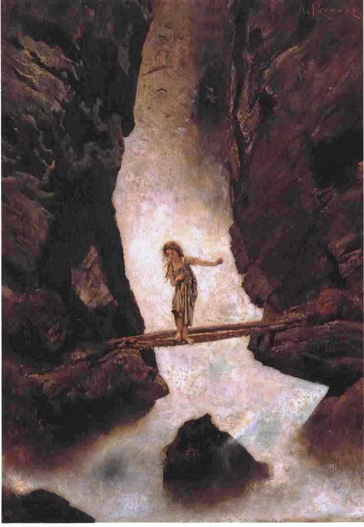 At the waterfall by Anton Romako — hand-painted fantasy oil painting reproduction on canvas