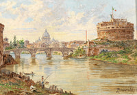 A View of Rome with Castel SantâAngelo, Ponte SantâAngelo and St Peterâs Basilica in the Background by Antonietta Brandeis — hand-painted architectural oil painting reproduction on canvas