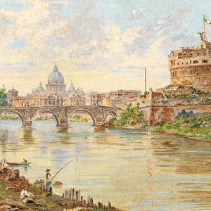 A View of Rome with Castel SantâAngelo, Ponte SantâAngelo and St Peterâs Basilica in the Background