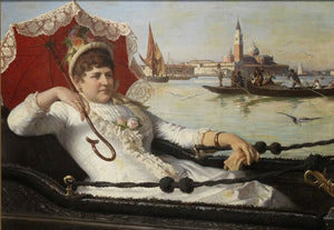 The Lady in Gondola With Venice In The Background - Antonio Paoletti