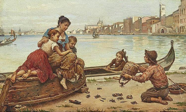 Selling Crabs by Antonio Paoletti — hand-painted cultural oil painting reproduction on canvas