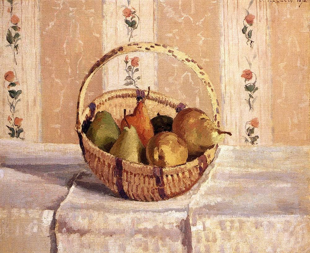 Apples and Pears in a Round Basket by Camille Pissarro — hand-painted photography oil painting reproduction on canvas