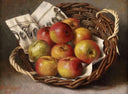 Apples in a basket by Helen Augusta Hamburger — fruit oil painting wall art, Romanticism