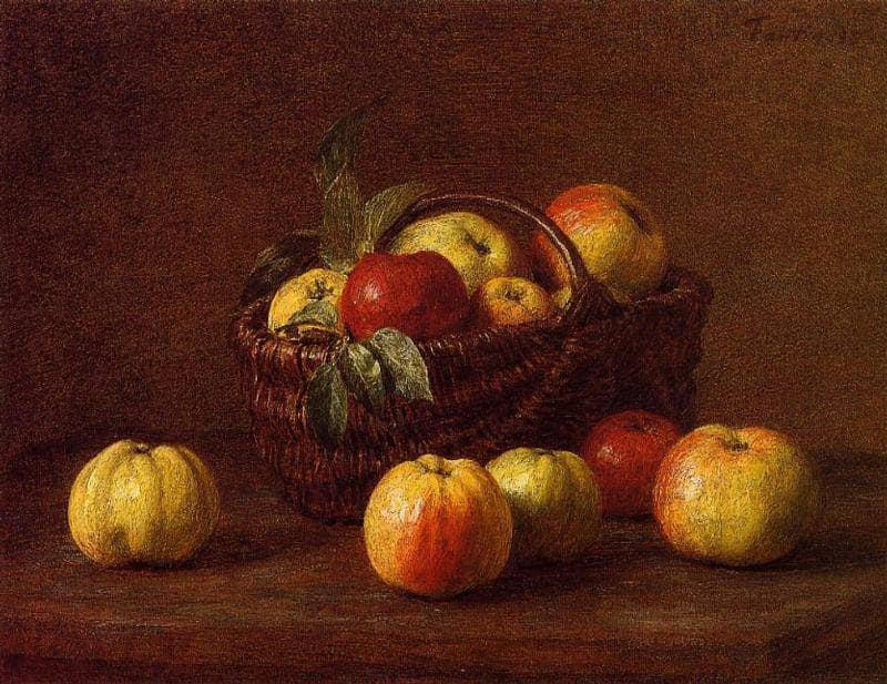 Apples in a Basket on a Table by Henri Fantin-Latour — hand-painted photography oil painting reproduction on canvas