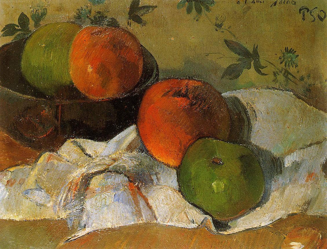 Apples in bowl by Paul Gauguin — hand-painted botanical oil painting reproduction on canvas