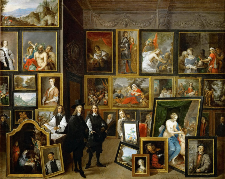 Archduke Leopold Wilhelm in his Picture Gallery, with the artist and other figures by David Teniers the Younger — hand-painted cultural oil painting reproduction on canvas