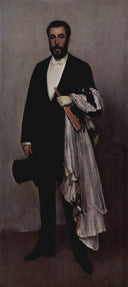 Arrangement in Light Pink and Black: Portrait of Théodore Duret by James McNeill Whistler, male oil painting wall art, Realism