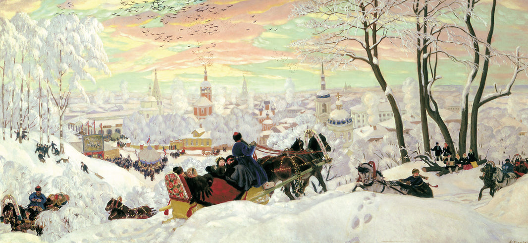 Arriving for Shrovetide by Boris Kustodiev, hand-painted animal oil painting reproduction on canvas