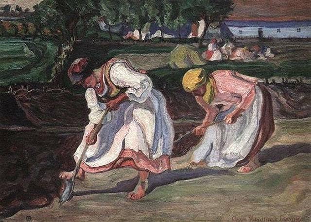 Digging at the vegetable garden by Oleksa Novakivskyi — hand-painted cultural oil painting reproduction on canvas