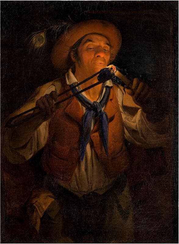 Farmer lighting a candle with a burning stick