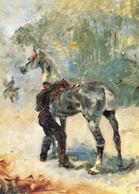 Artilleryman Saddling His Horse by Henri de Toulouse-Lautrec — hand-painted animal oil painting reproduction on canvas