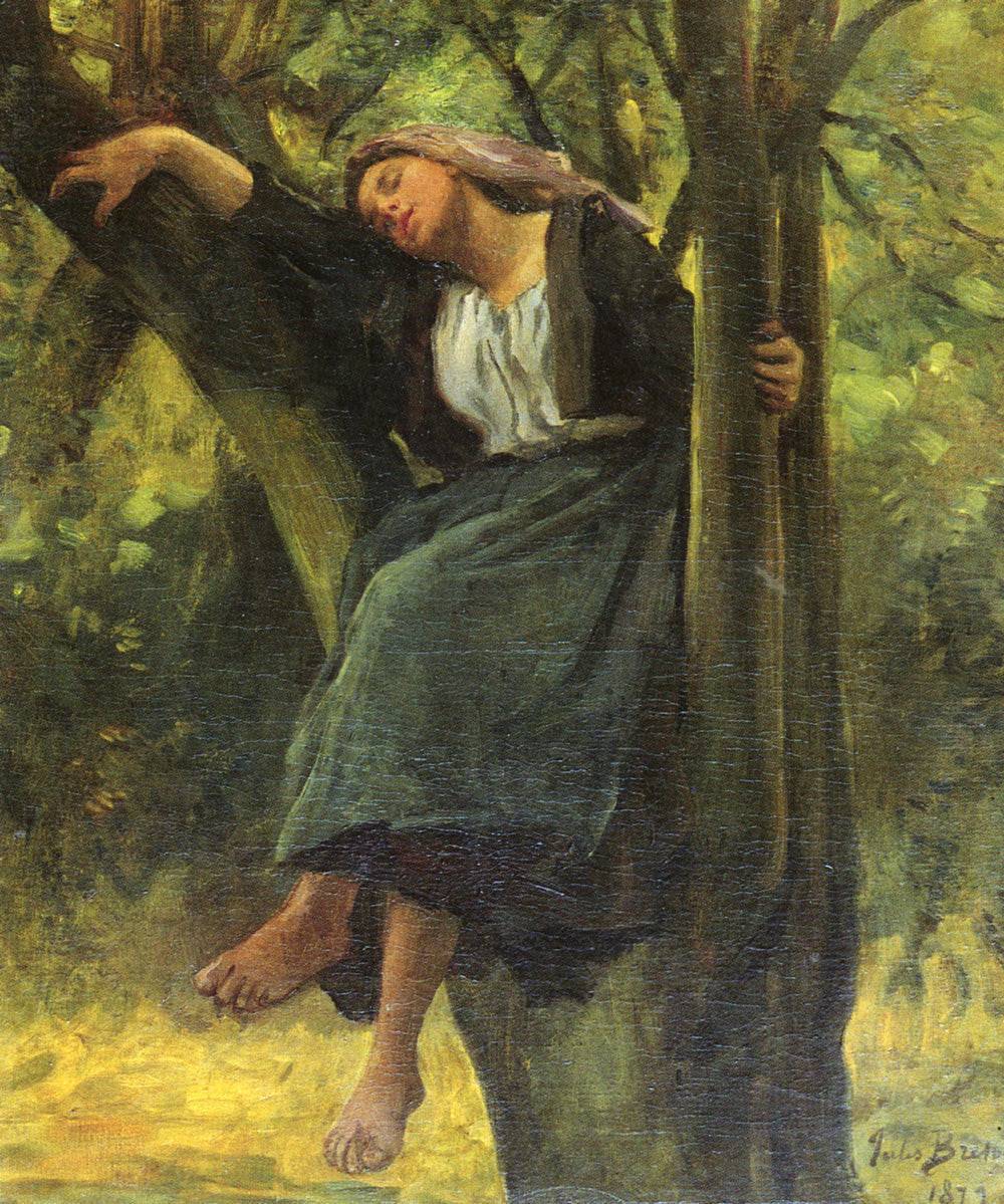 Asleep In The Woods by Jules Breton — hand-painted portrait oil painting reproduction on canvas