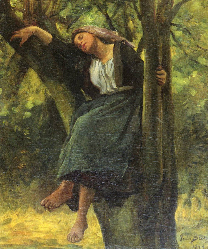 Asleep In The Woods by Jules Breton — hand-painted portrait oil painting reproduction on canvas