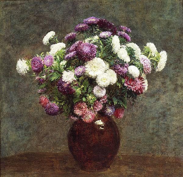 Asters in a Vase by Henri Fantin-Latour — hand-painted botanical oil painting reproduction on canvas