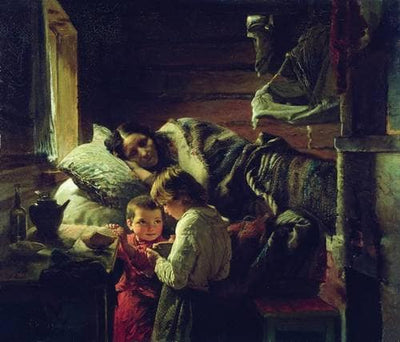 At a Hunk of Bread by Alexei Korzukhin — oil painting reproduction