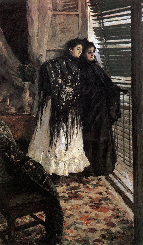 At the Balcony. Spanish Women Leonora and Ampara by Konstantin Korovin — hand-painted portrait oil painting reproduction on canvas