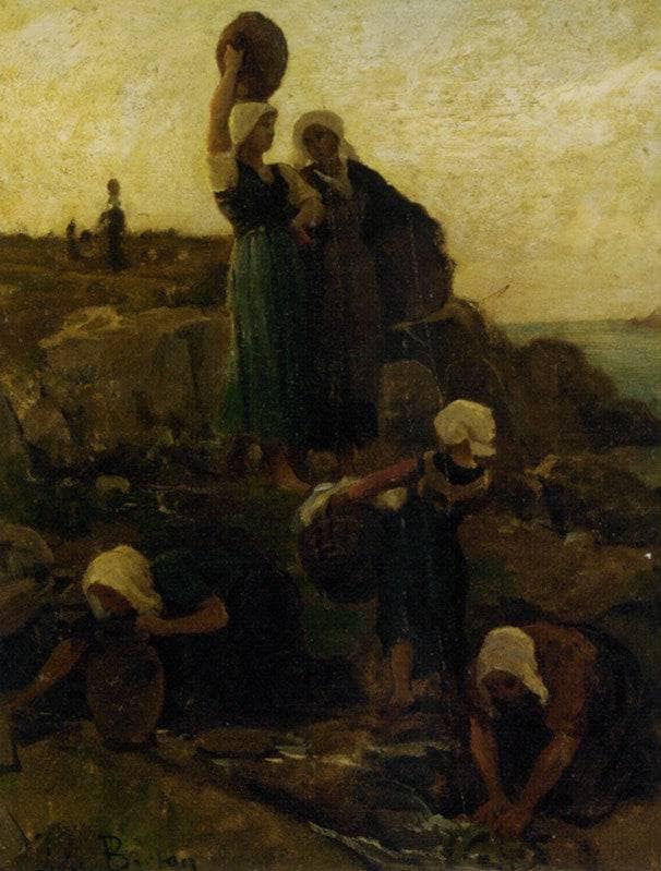 At the Douarnenez Fountain by Jules Breton — hand-painted cultural oil painting reproduction on canvas