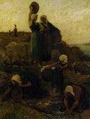 At the Douarnenez Fountain by Jules Breton — hand-painted cultural oil painting reproduction on canvas