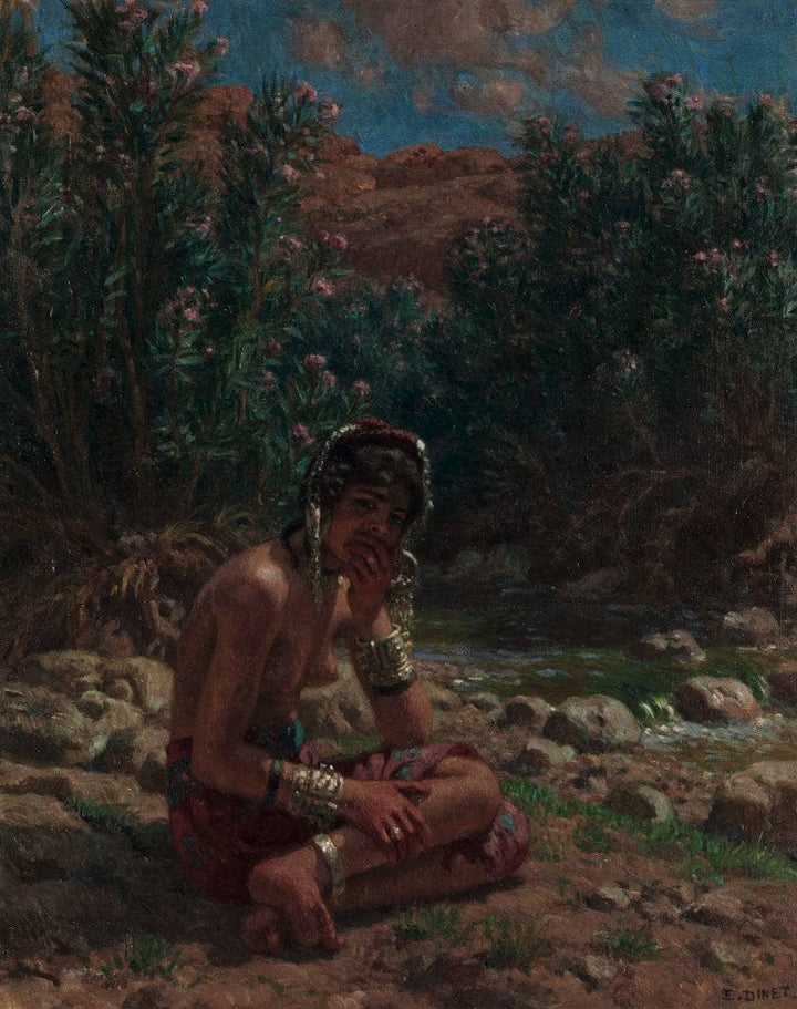 At the edge of the wadi by Nasreddine Dinet — hand-painted cultural oil painting reproduction on canvas