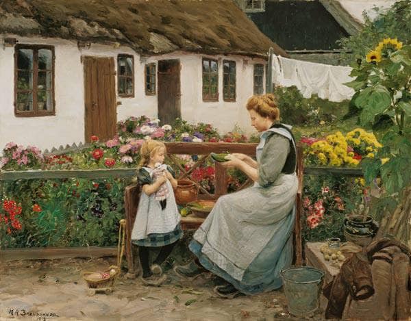 At the Garden Bank by Hans Andersen Brendekilde — hand-painted landscape oil painting reproduction on canvas