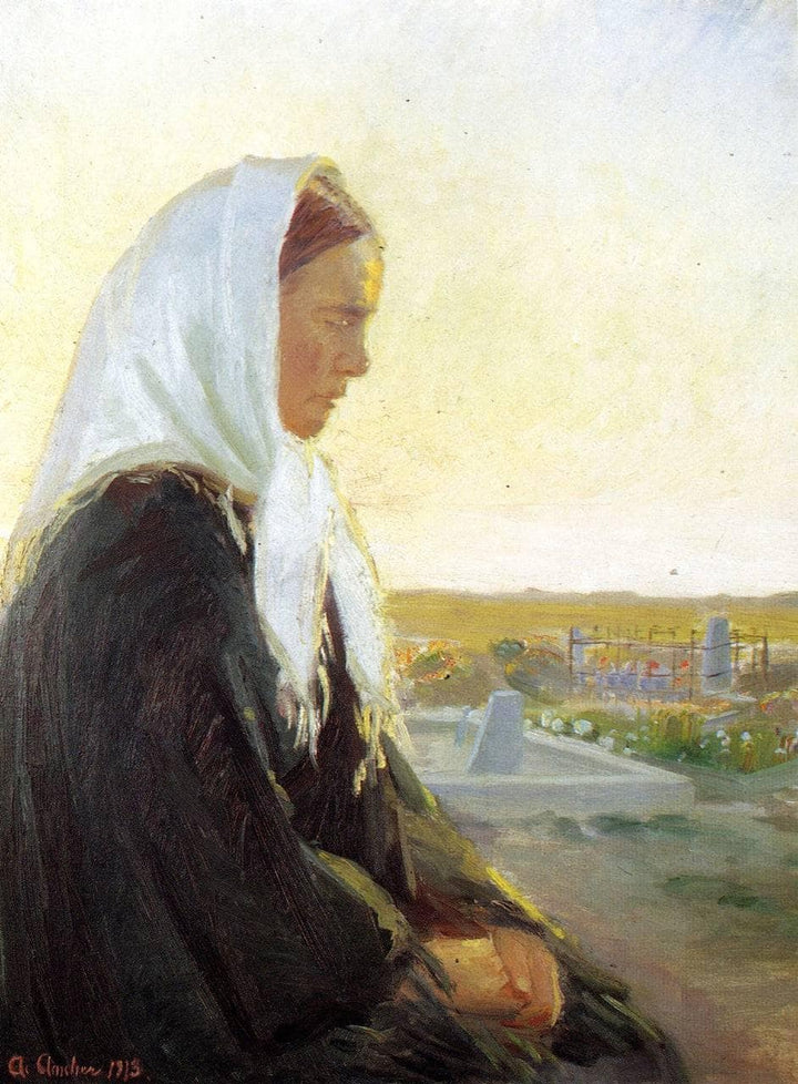 At the Grave by Anna Ancher — hand-painted portrait oil painting reproduction on canvas