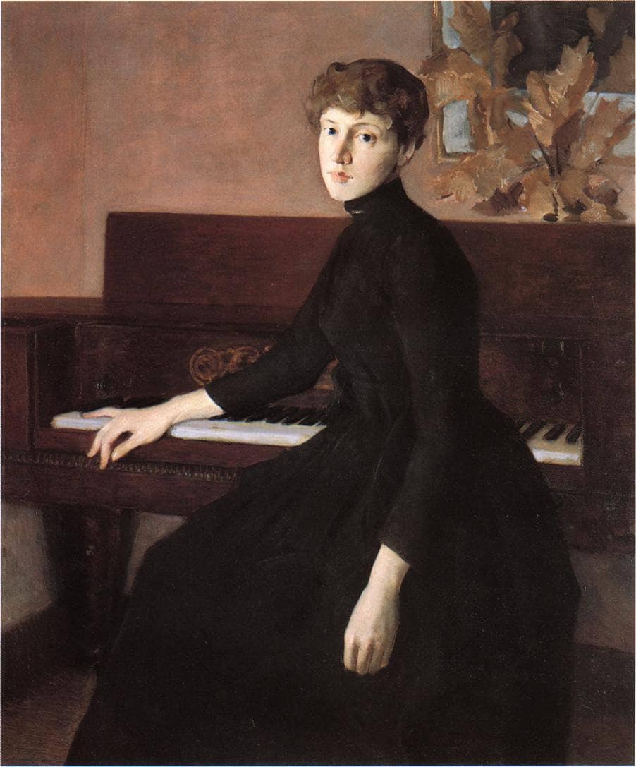 At the Piano by Julian Alden Weir — hand-painted portrait oil painting reproduction on canvas