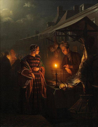 At the poultry stall on the Groenmarkt, The Hague by Petrus van Schendel — oil painting reproduction