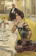 At the table at Le Perroquet restaurant, Paris by Isaac Israels — hand-painted portrait oil painting reproduction on canvas