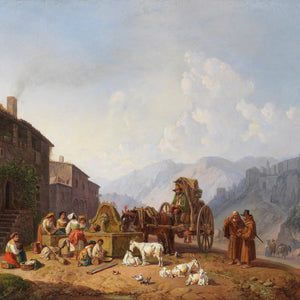 At the village fountain in the Italian mountains
