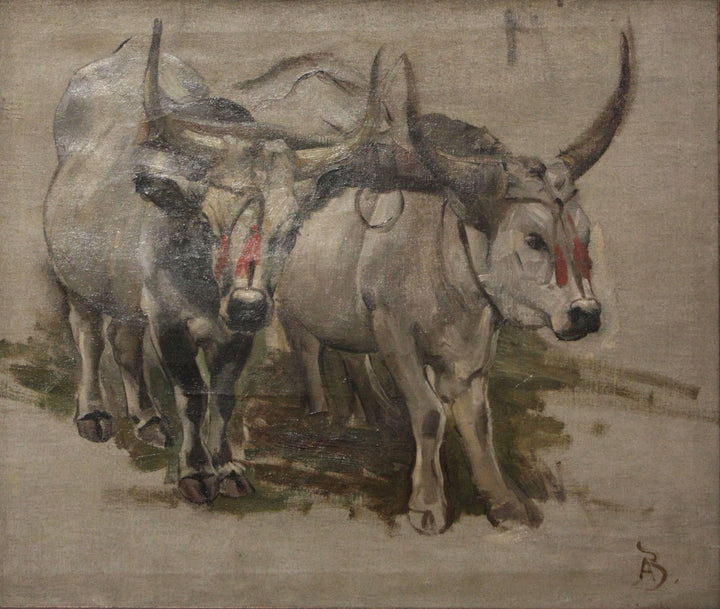 Attelage De Zébus En Inde, Étude by Paul-Albert Besnard — hand-painted animal oil painting reproduction on canvas
