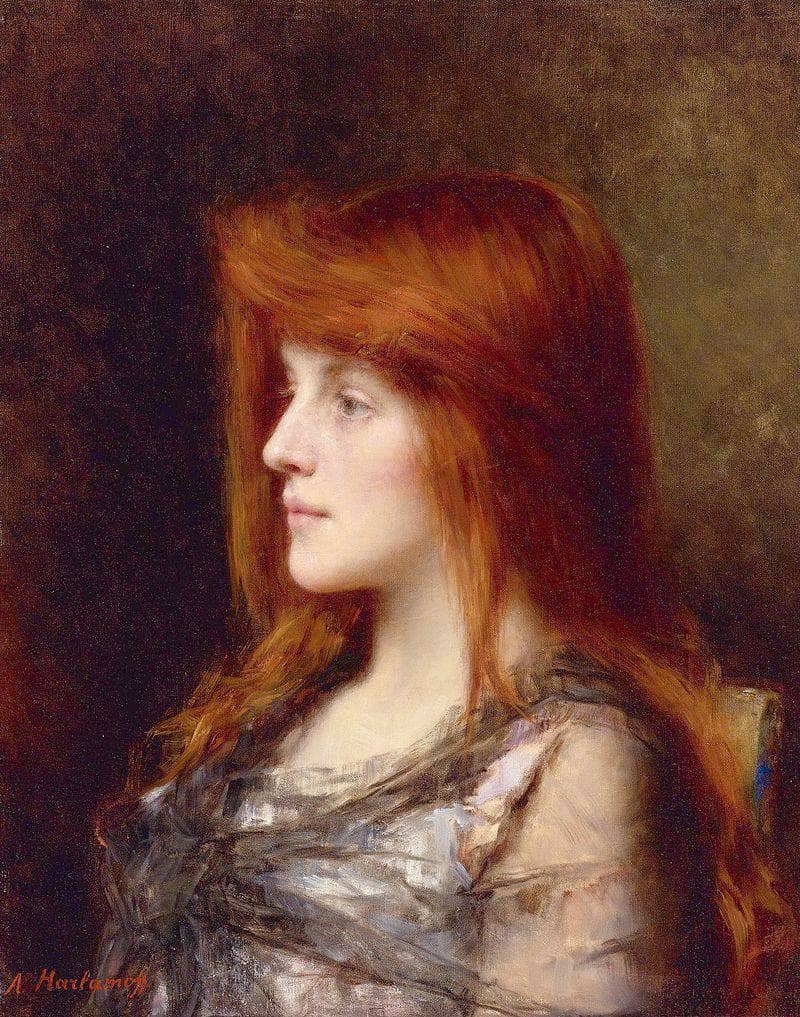 Auburn Haired Beauty by Alexei Harlamoff — hand-painted portrait oil painting reproduction on canvas