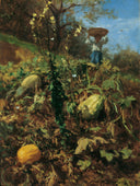 The pumpkin garden by August von Pettenkofen — hand-painted botanical oil painting reproduction on canvas