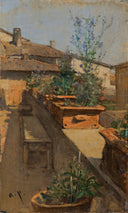A Roof Garden by August von Pettenkofen — hand-painted still oil painting reproduction on canvas