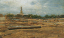 Lumber yard near Szolnok by August von Pettenkofen — hand-painted landscape oil painting reproduction on canvas