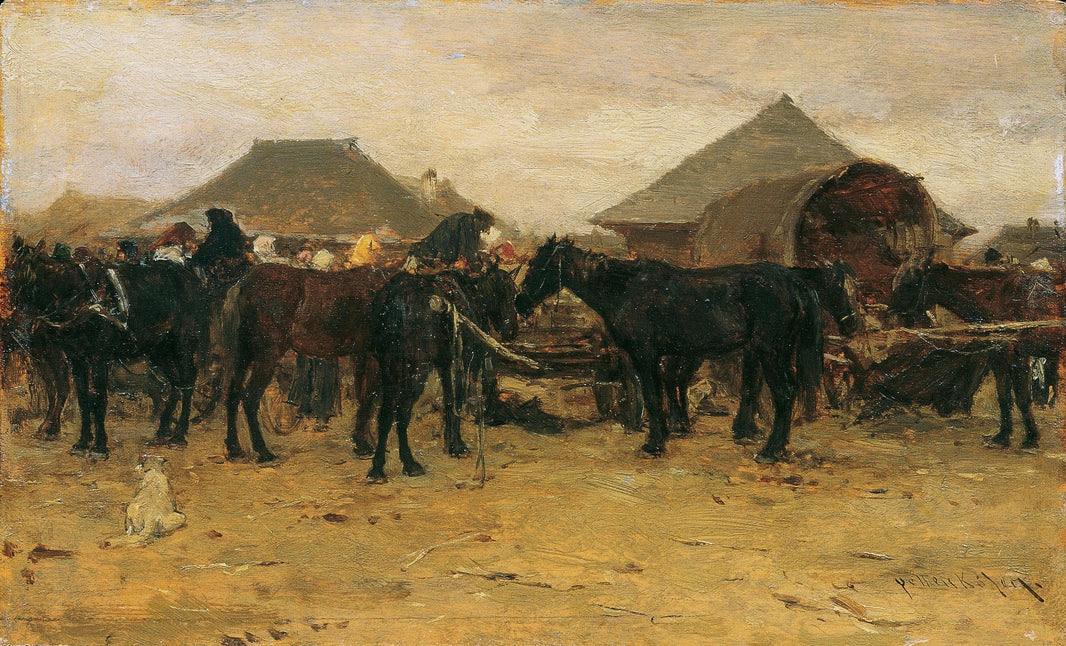 Horse market in Szolnok I by August von Pettenkofen — hand-painted landscape oil painting reproduction on canvas