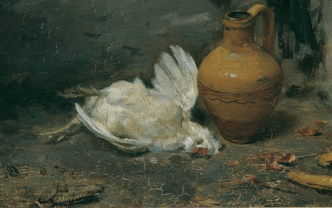 Still life with dead chicken and jug by August von Pettenkofen — hand-painted still oil painting reproduction on canvas